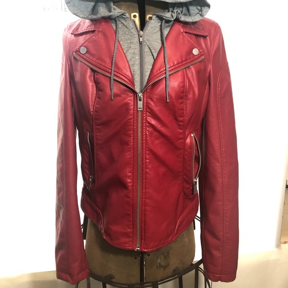 black rivet red leather jacket